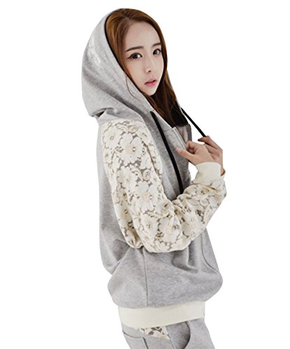 【 UN ANANAS 】 袖 レース 花柄 スウェット ジャージ 上下 セット レディース オシャレ スポーツ グレー フリー サイズ