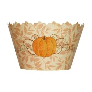 Fall Pumpkin Patch: Orange Leaf Harvest Cupcake Wrappers - Set of 12 - Autumn or Halloween Decorations