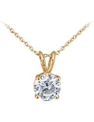 1.00 Ct Round H/I Diamond 14K Yellow Gold Pendant With Chain