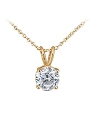 0.20 Ct Round Cut 14K Yellow Gold Diamond Pendant with 18" 14K Yellow Gold Chain