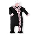 Mud Pie Baby Perfectly Princess Footed Cotton Sleeper with Ruffles, Black/Pink, 0 - 6 Months