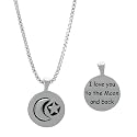 Sterling Silver Round "I Love You to the Moon and Back" Reversible Moon & Star Pendant, 18"