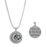 Sterling Silver Round "I Love You to the Moon and Back" Reversible Moon & Star Pendant, 18"