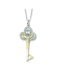 Sterling Silver & Gold-plated Mar. CZ Birthstone Key 18in Necklace.