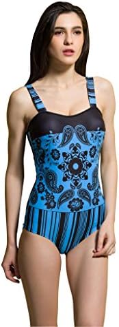 Newstep Women's Bohemia Decorative pattern Push Up Padding One-piece Swimsuit Blue Size Medium