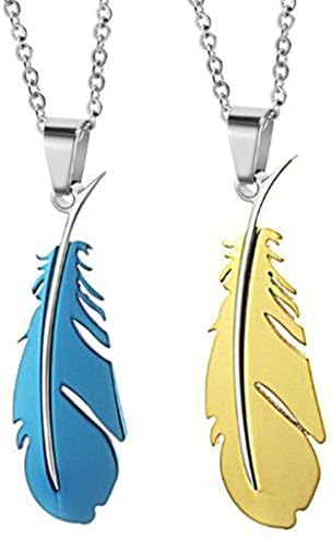 Men Women Stainless Steel Necklace Double Wing Pendant Blue Yellow *MM by Aienid