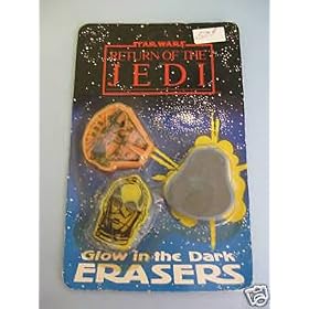 1983 Star Wars Return of the Jedi Glow in the Dark Erasers Orig. Pkg.