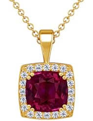 14K Yellow Gold Cushion Cut Ruby And Round Diamond Pendant