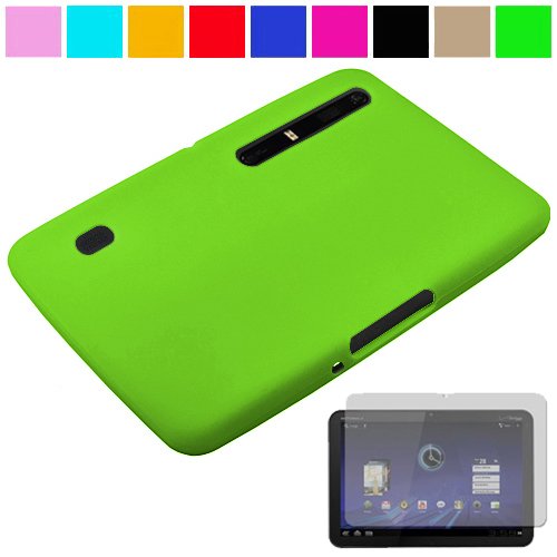 Premium Jelly Protective Soft Silicone Skin Cover Case for Verizon Wireless New Motorola Xoom Multi-Touch Tablet (Android 3.0 Honey comb Platform) + Clear Screen Protector for Motorola Xoom (Many Colors Available) , Green