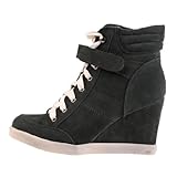 Damen Schuhe, STIEFELETTEN, KEIL WEDGES SCHNÜR BOOTS FREIZEITSCHUHE, S816, Synthetik in hochwertiger Wild Leder Optik, Grün, Gr 36