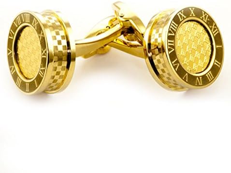 James Cavolini Men's Stainless Steel IP-Gold Roman Numeral Cufflinks