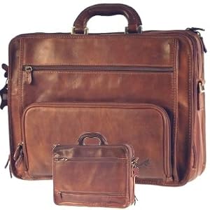 ViaggioNobile Sacoche pour ordinateur portable, matelassé, marron, 3 comp. int., 1 poche zippée, passant trolley, bandoulière, dimensions: L 37 x h 29 x l 11 cm