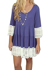 Flared-Skirt Cotton/Polyester/Spandex Lace Spring Summer Scoop Neck Mini Dress 