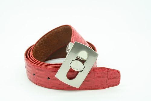 Red Ostrich Skin Pattern Genuine Leather Mens & Womens Belt & Removable Buckle