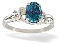 14K White Gold Oval Created Alexandrite and Diamond Ring