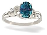 14K White Gold Oval Created Alexandrite and Diamond Ring