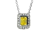 14K White Gold 16 Cable-Chain Emerald-Shape Yellow-Sapphire Semi-Precious Stone Necklace, Set with a Sliding Pendant, Surrounded by Pave Set Diamonds.