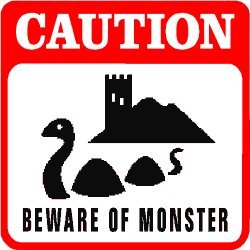 CAUTION: BEWARE OF MONSTER lake serpent sign