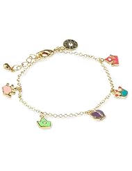 Little Miss Twin Stars Girls 14K Gold Plated Multi-Color Crowns Charm Bracelet, 5.5"