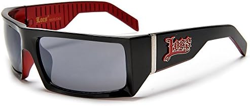 Large 64mm OG Flat-Top Hardcore LOCS Deep Rectangular Gangsta Shades Sunglasses (Black-Red/Dark)
