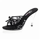 Caress-401-2, 4" Stiletto Heel Slide With Lace Overlay: Size 5