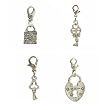 Charm Clip - P36 - 4 Pc Set - Locks & Keys ~ Silver Tone Pewter