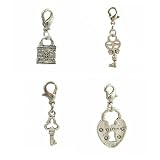Charm Clip - P36 - 4 Pc Set - Locks & Keys ~ Silver Tone Pewter