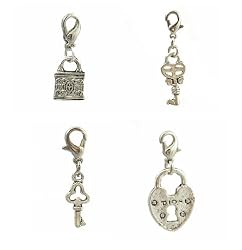 Charm Clip - P36 - 4 Pc Set - Locks & Keys ~ Silver Tone Pewter