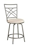 24"H Metal Counter Height Stool with Sand Beige Seat in Pewter