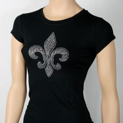 Womens Size Small Fleur De Lis T-shirts Short Sleeve, Black & Silver Color Cotton 95% Spandex 5% Bling Bling!