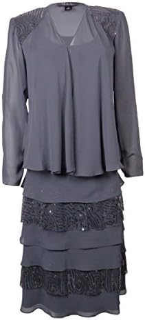 S. L. Fashions Women's 2PC Sequined Tier Jacket & Dress (4, Steel)
