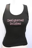 Black Embroidered Beater Style Tank Top "Designated Drinker"