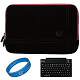 Black Baby Pink Trim SumacLife Titan Edition Micro-Suede Protective Sleeve Carrying Case with Neoprene Bubble Padding for Asus EEE Pad Transformer Prime TF700T / TF201 Android 10.1-inch Tablet / Asus Transformer Pad Infinity 700 Series + SumacLife Bluetooth Wireless Keyboard + SumacLife TM Wisdom Courage Wristband