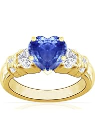 18K Yellow Gold Heart Cut Blue Sapphire Ring With Sidestones