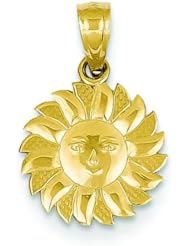14K Gold Polished Sun with Face Pendant Jewelry