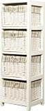 White Wood and Rattan 4 Drawer Tallboy Storage Unit ~ FREE DELIVERY