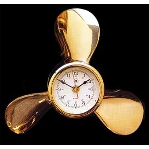 Nautical Clock in Solid Brass Propeller Clock with Beveled Glass by