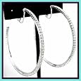 Big Bling Hip Clips! 55mm 2.25" Ice Crystal and White Rhodium Plt. Clip-On Hoop Earrings
