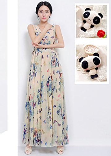 Charmy Women's V-Neck Butterfly Printed Back Zipper Flare Beach Maxi Dress Blue XXXL