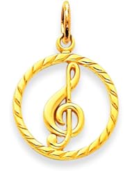 14K Gold Treble Clef Charm Music Note Pendant Jewelry