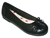 Womens Black Gathered Toe Bow Flats
