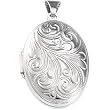 Sterling Silver Foliage Oval Locket Pendant