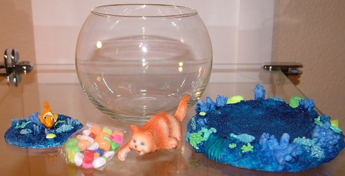 Decorative Betta Fish Bowl -Gold Fish Decor Blue #2152