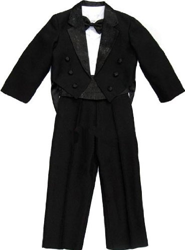 Produkt-Bild: Kinder Smoking Frack Anzug Set, 5teilig, bestehend aus Smoking, Hemd, Hose, Weste und Fliege, schwarz, Gr.80 bis 134