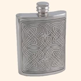 Pewter rectangular hip flask with Celtic pattern