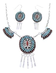 Turquoise Coral Link Necklace Earrings Set GS74740