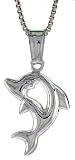 Sterling Silver Dolphin Pendant with Cut Out Heart, Made in Italy. 11/16 in. (17mm) Tall