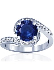 Platinum Round Cut Blue Sapphire Ring With Sidestones (GIA Certificate)
