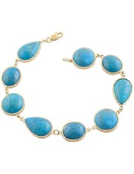 14 Karat Yellow Gold Round/Oval/Pear Shaped Blue Howlite Bracelet (7.5 inch)