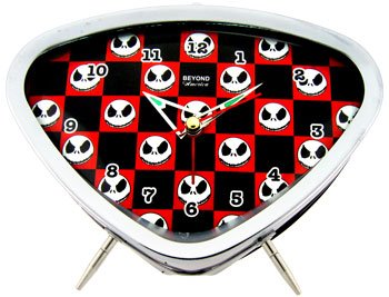 White Skull Face Red and Black Checkered Alarm Clock